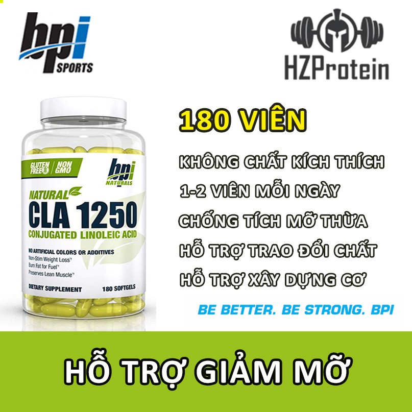 BPI CLA 1250mg - 180 VIÊN - HỖ TRỢ GIẢM MỠ KHÔNG CHẤT KÍCH THÍCH