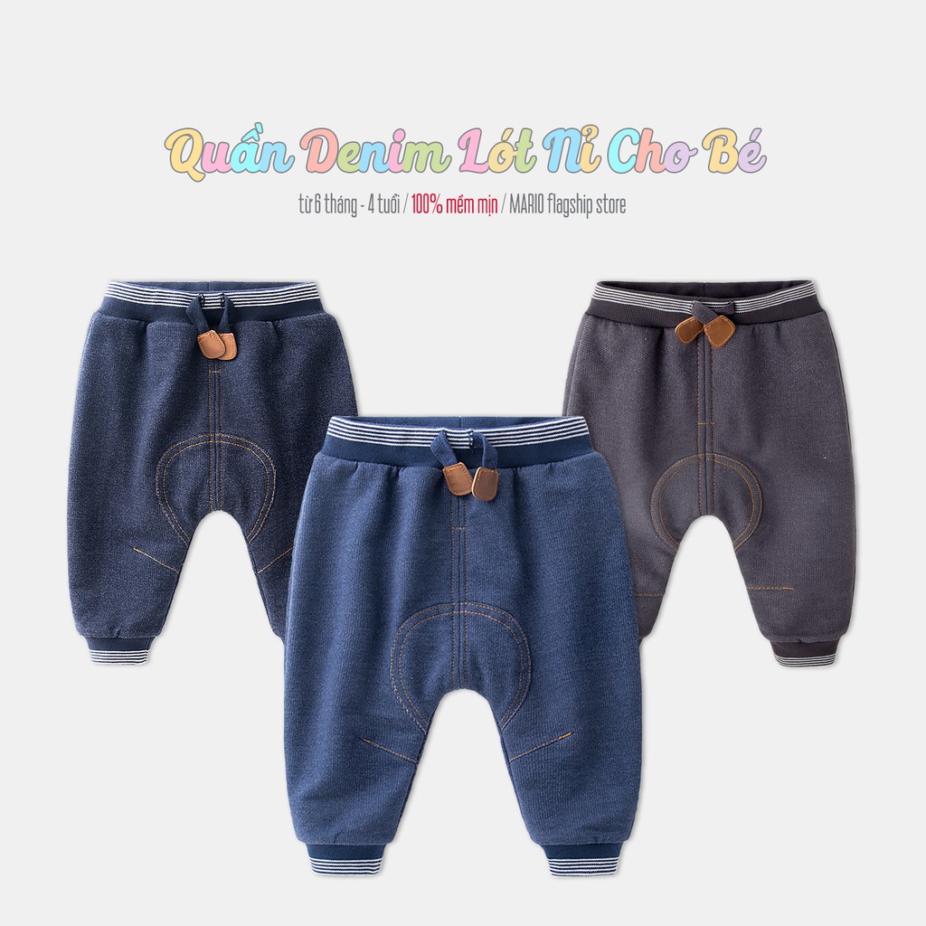 Quần Denim cho bé Mario Store quần thun denim lót nhung cho bé hàng xuất khẩu