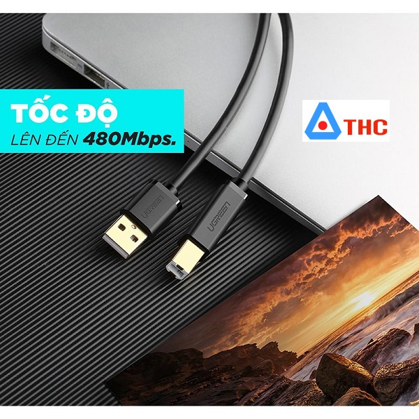 Cáp máy in dài 1.5m chuẩn USB 2.0 chính hãng Ugreen 10350 mạ vàng, bảo hành 18 tháng