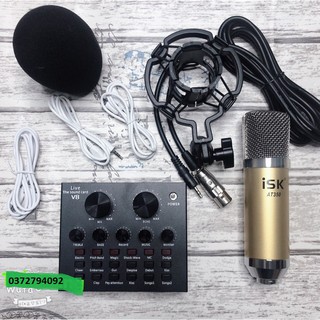 Mic thu âm AT350 Sound card V8 auto-tune bản tiếng anh- Bộ mic đã có dây livestream