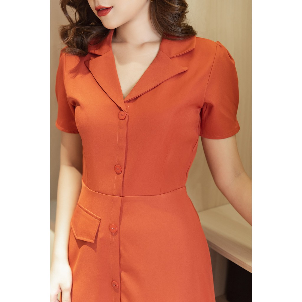 Đầm vest màu cam gạch Da1397 phối hàng cúc và túi thật phía trước | BigBuy360 - bigbuy360.vn