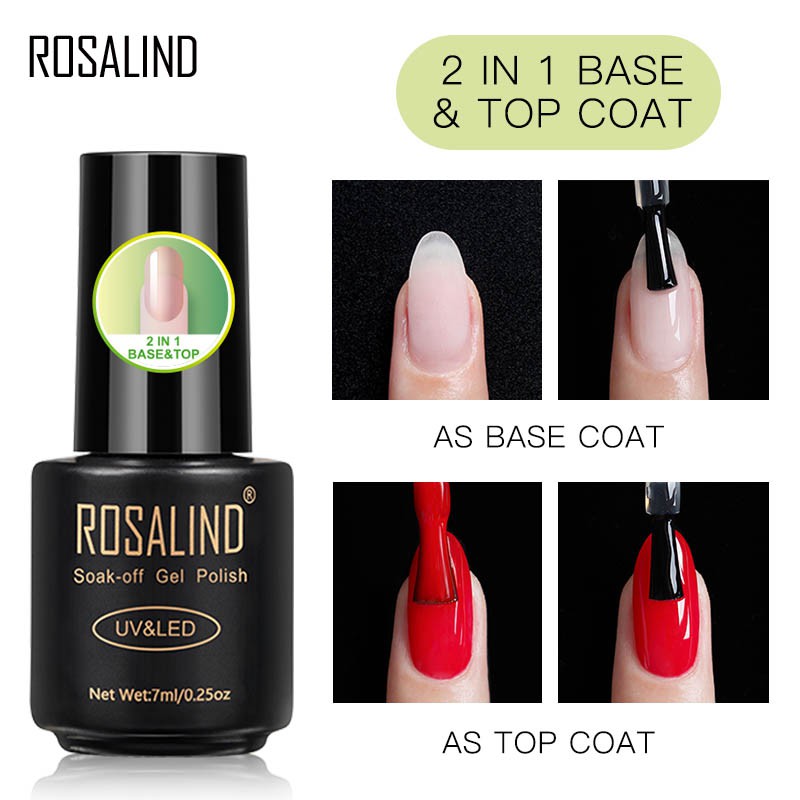 Sơn nền và phủ móng tay dạng gel ROSALIND 2 trong 1 thời trang