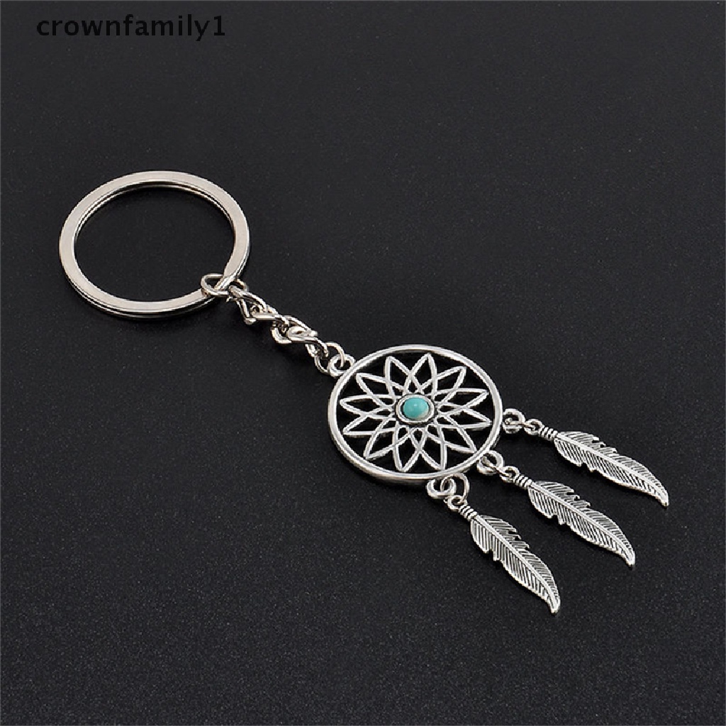 Móc khóa hình Dreamcatcher bằng kim loại màu bạc phối lông vũ kiểu mới