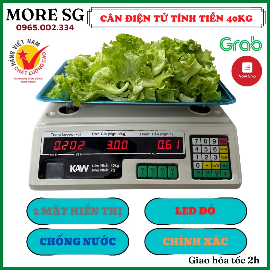 Cân Điện Tử Nhà Bếp, Cân Điện Tử Tính Tiền KAW 40kg, Kết Quả Chính Xác, Chống nước, Dùng Tiếng Việt, Cân Được Hải Sản
