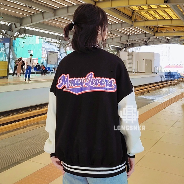_ Áo khoác Varsity Money Lover họa tiết Longsnkr chất nỉ giữ nhiệt và thoáng - Bomber /Vars