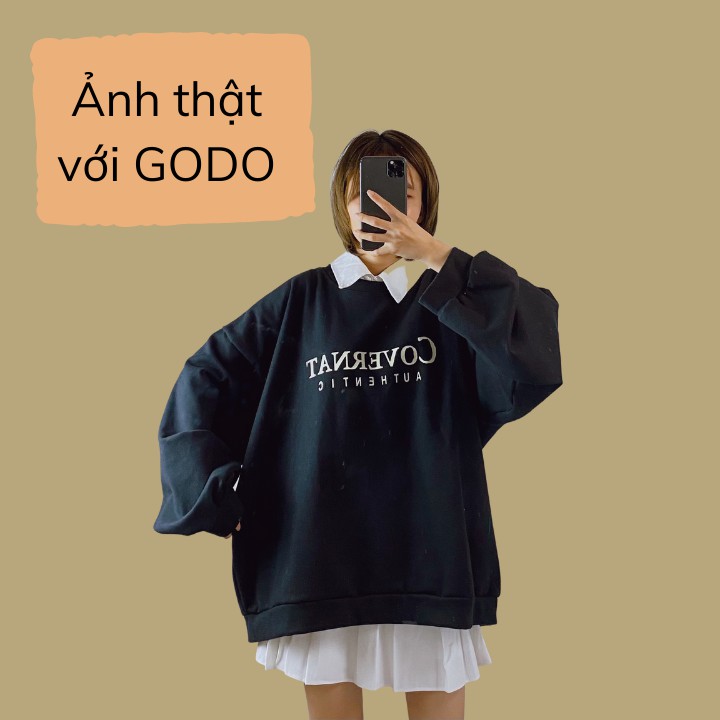 Áo nỉ sweater nam nữ form rộng không mũ màu đen bản chữ Covernat siêu basic GODO SW02
