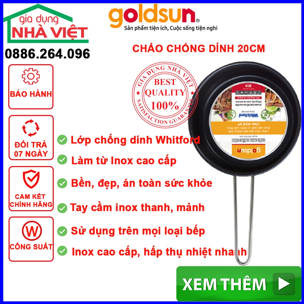 Chảo chống dính, Chảo inox chống dính Goldsun đướng kính 20cm,  phù hợp mọi loại bếp mã 10202505