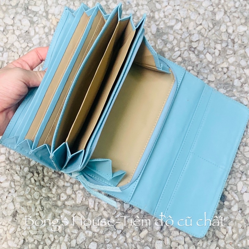 Sale Ví dài da đà điểu thật 💯 Có Lỗi nhẹ - màu xanh lam pastel hàng si Japan