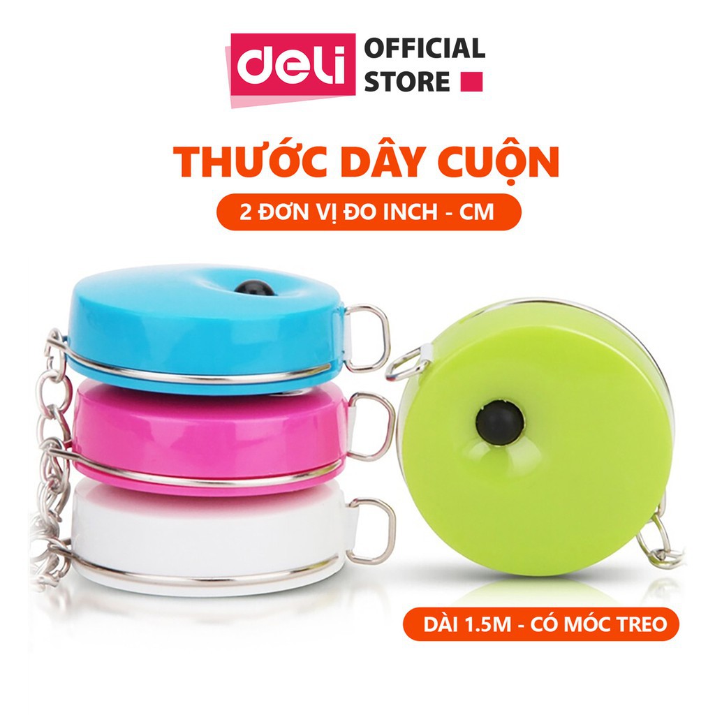 Thước dây Deli - Dài 1.5m - thước dây cuộn - Xanh lá / Xanh dương / Hồng / Trắng - 1 chiếc - 8214