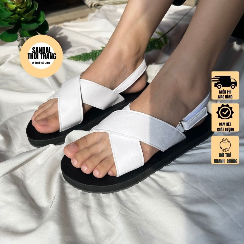 Giày sandal quai chéo xỏ ngón đế bệt, đi học đi chơi full size 30-44 nam nữ SANDALTHOITRANG