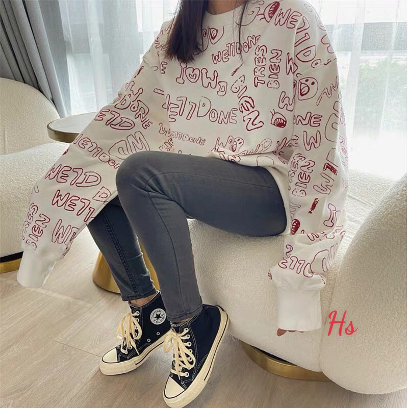 Áo Sweater Nam Nữ Trắng Chữ Đỏ Done Có Ảnh Thật + Video - Áo Thu Đông Chất Nỉ Ngoại Mềm Mịn Unisex Hottrend 2021 X.Store