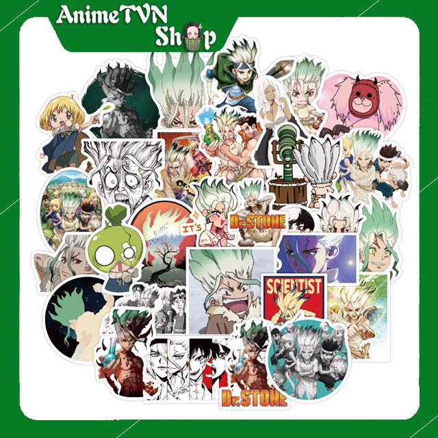 Miếng dán Sticker anime/manga Dr Stone - trọn bộ 50 hình - In rõ ràng sắc nét khó tróc