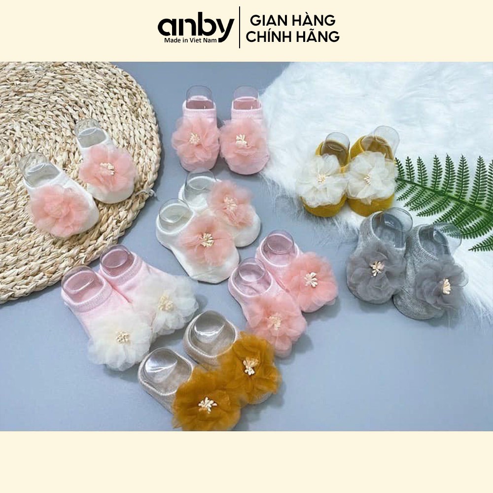 Tất vớ trẻ em ANBY cotton chống trượt đính hoa 3D xinh xắn cho bé gái từ sơ sinh đến 18 tháng tuổi