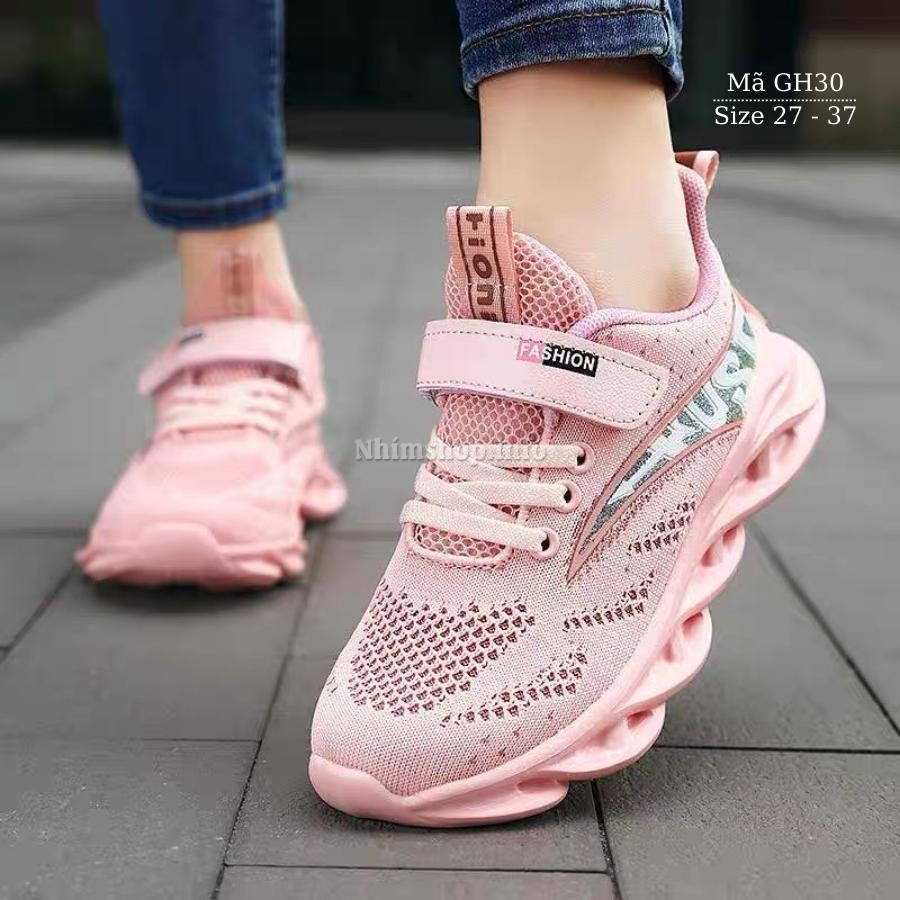 Giày thể thao bé gái 3 - 12 tuổi màu hồng đẹp thời trang đi học chạy bộ siêu nhẹ êm chân phong cách Hàn Quốc GH30