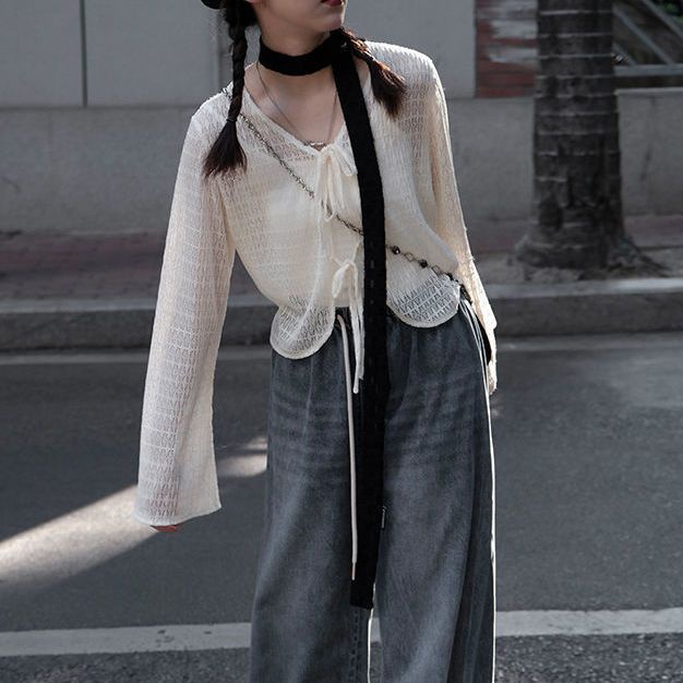 Áo Cardigan Cổ Chữ V Phối Ren Mỏng Thời Trang Mùa Hè Mới 2022 Cho Nữ