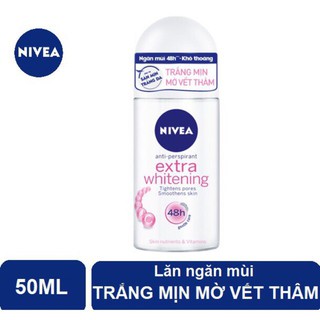 Lăn khử mùi |Nivea Extra Whitening - Kiểm soát tiết mồ hôi, ngăn mùi hiệu quả, trắng mịn và mờ vết thâm (Lọ 50ml)