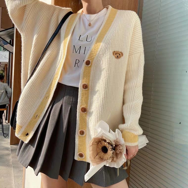 Áo Khoác Sweater Tay Dài Cổ Chữ V Thời Trang Cho Nữ