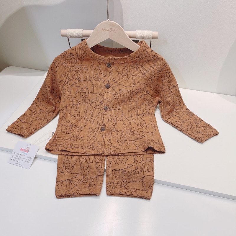 Bộ quần áo thu đông cài cúc chất liệu cotton tổ ong dễ thương cho bé QA35 Mimo Baby