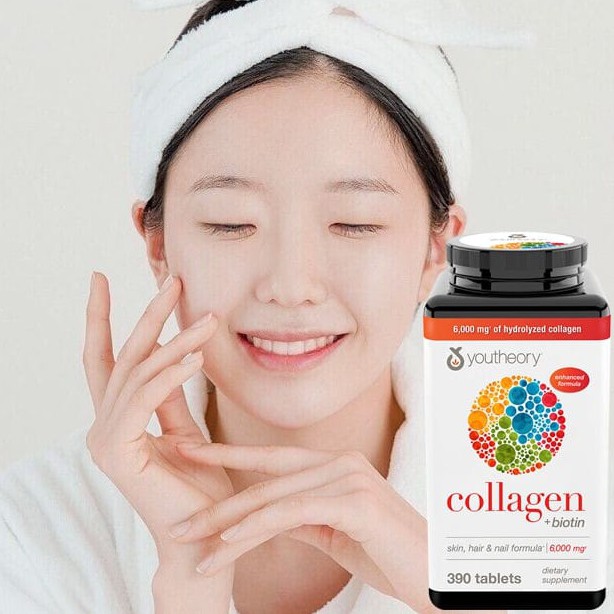Thực phẩm bổ sung Youtheory Collagen + Biotin, viên uống làm đẹp da móng tóc, hỗ trợ xương khớp - 390 viên