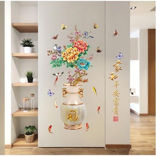 Decal Dán Tường Bình Hoa Sen - Bình Hoa Đào - Bình Hoa Mẫu Đơn