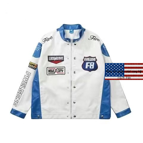 Phong cách Mỹ Vintage California Street Trends Thương hiệu "F8" Mỹ phiên bản dành cho nam giới nóng bỏng đầu máy xe lửa cho cặp vợ chồng cộng với kích thước da Jacket Unisex Jacket Coat cho nam giới và phụ nữ PU da thêu bóng chày quần áo