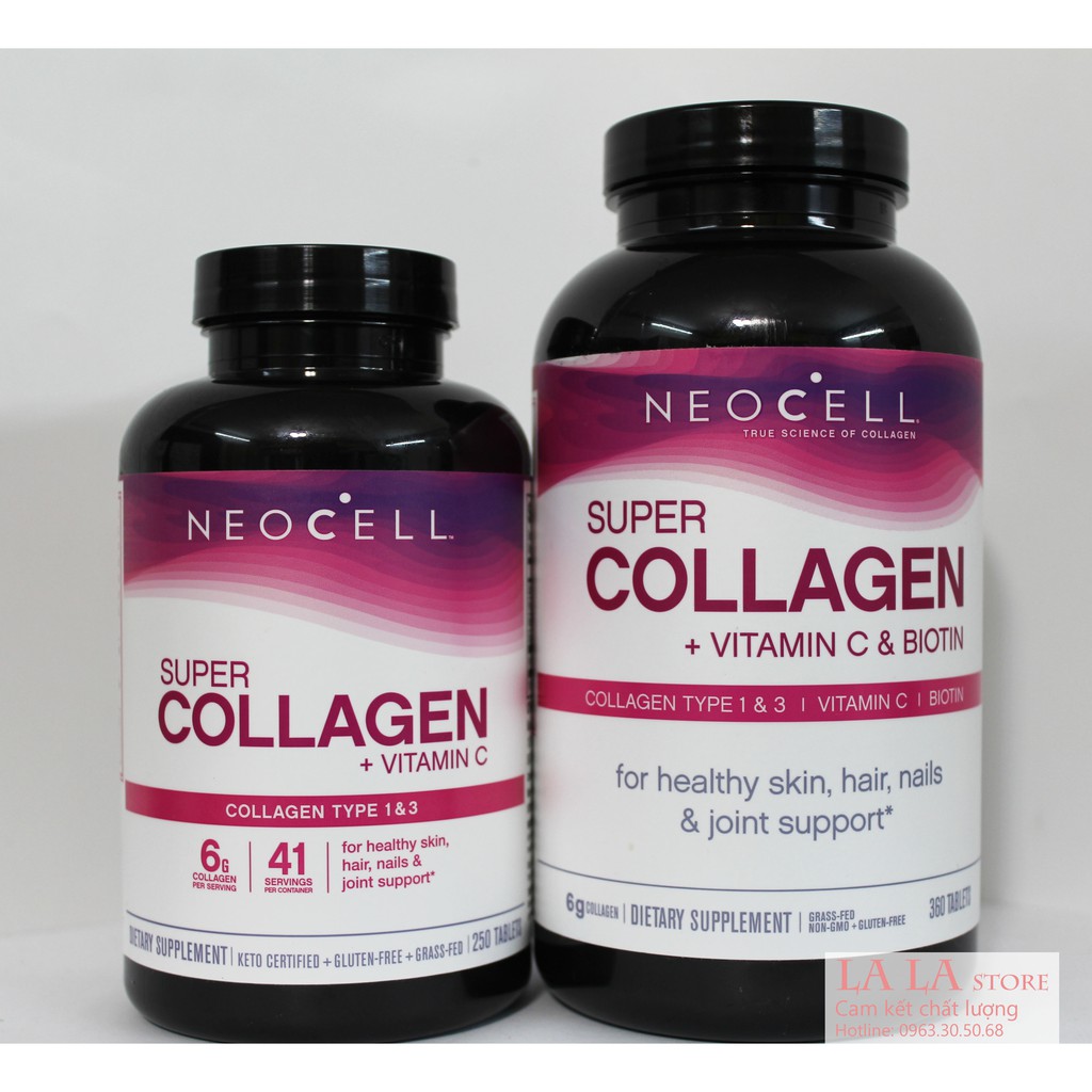  Viên Uống Super Collagen Neocell +C 6000 Mg type 1 - 3 Neocell 360 và 250 viên