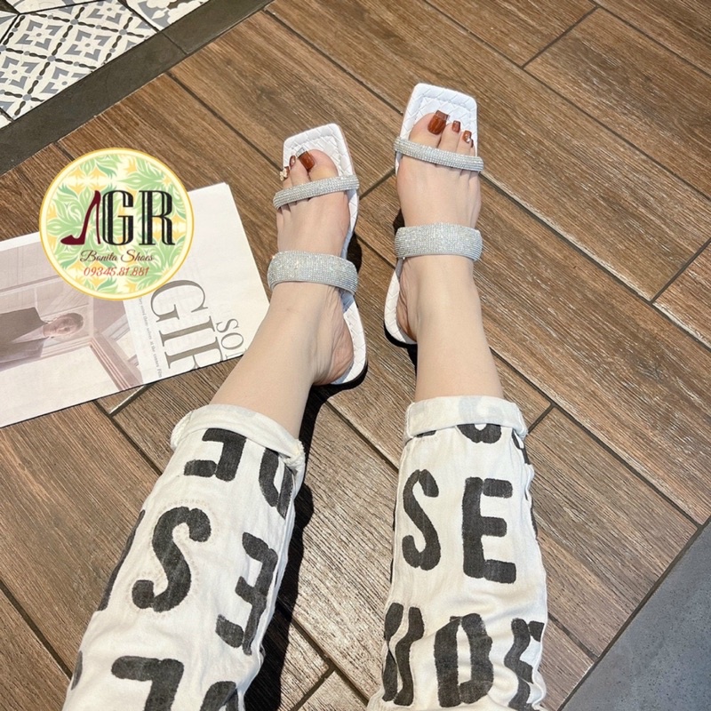 Dép 2 quai bản đá xịn xò lót đan mờ