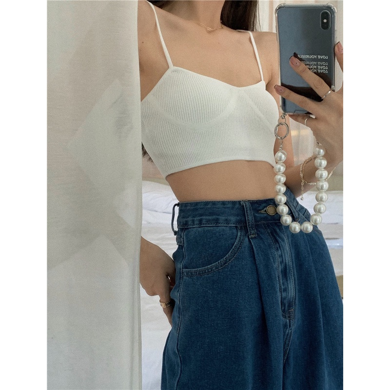 Cocory vn Áo Hai Dây Dệt Kim Dáng Ôm Thời Trang Mùa Hè 5 Màu Tùy Chọn Cho