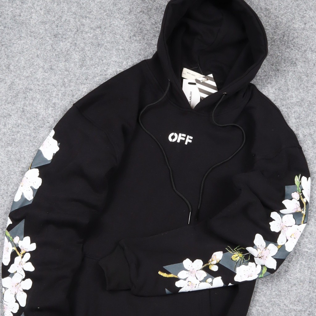 Áo Hoodie off White màu hồng đen thiết kế ấm áp