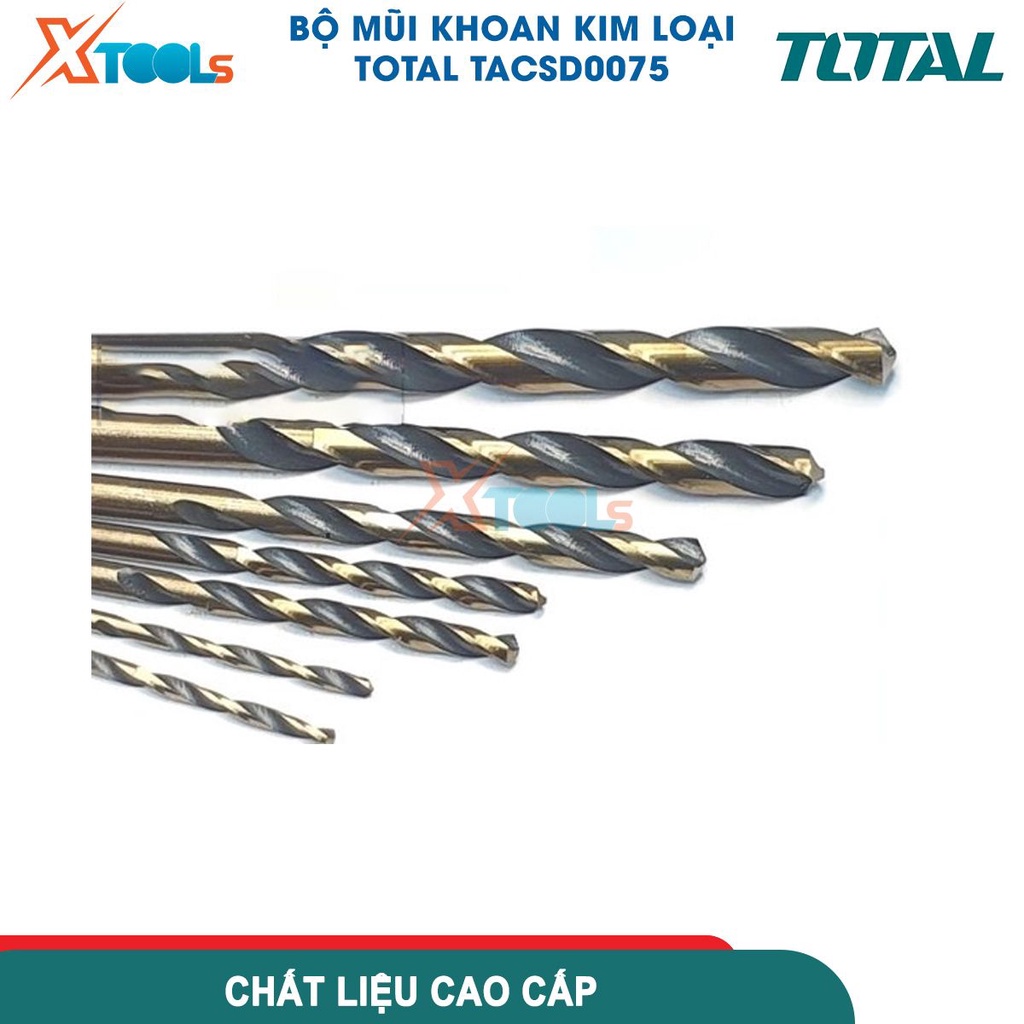 Bộ 7 Mũi Khoan Kim Loại HSS Total TACSD0075, kích thước 2mm, 3mm, 3mm, 4mm, 5mm, 6mm, đóng gói -CHÍNH HÃNG-XTOOLS