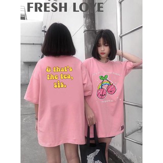 [FreeShip50K]  Áo Phông Đôi Nam Nữ CHERRY Form Rộng, Free Size, Dưới 75kg ( Hồng ) ❤️ Tặng 1 Gương Mini