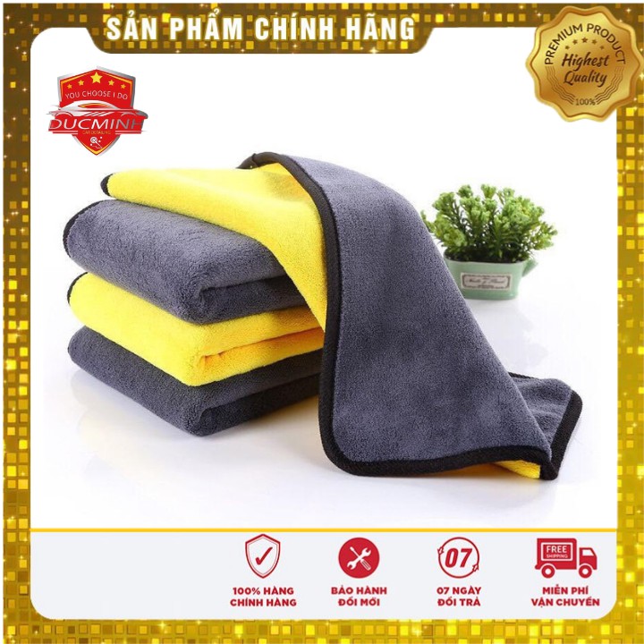 [ SIÊU THẤM HÚT ] Khăn Lau Xe Ô Tô Microfiber 💧 SIÊU THẤM CỰC DÀY💧 Chuyên Dụng -2 Mặt Xám Vàng