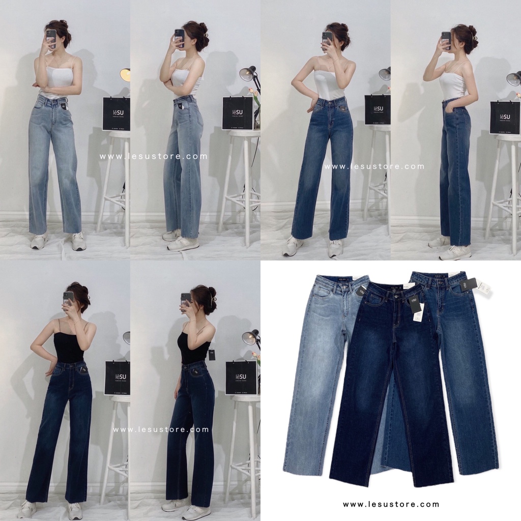 ẢNH TỰ CHỤP Quần jeans culottes trơn lưng cao lai cắt 95cm