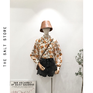 Áo sơ mi kiểu voan hoa dài tay cổ bẻ retro ulzzang hàn quốc áo sơ mi kiểu voan hoa cổ polo tay dài thời trang vintage