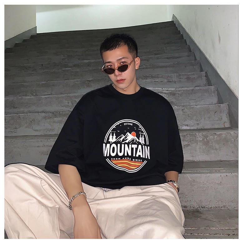 Áo thun phông nam form rộng Familylove - Mẫu áo thun nam tay lỡ Mountain chất Cotton 100% cao cấp