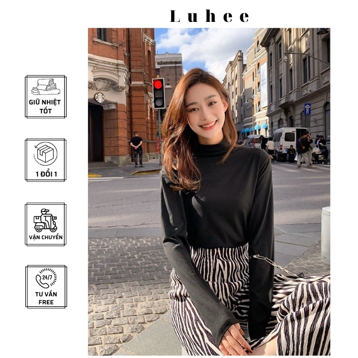 Áo thun áo giữ nhiệt nữ cotton cổ 3 phân co giãn 4 chiều cao cấp mềm mịn Phong cách Hàn Quốc Trẻ Trung Năng Động
