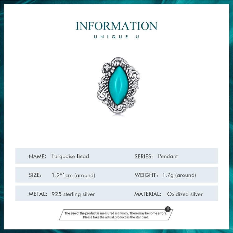 Hạt xỏ BAMOER bạc 952 đính đá ngọc lam nhân tạo