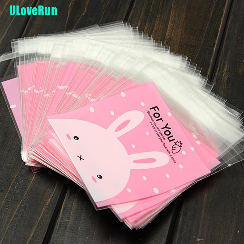 Set 100 Túi Nhựa Bóng Kính Họa Tiết Thỏ Đựng Bánh Kẹo