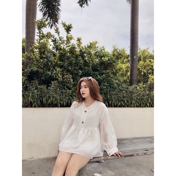 Áo babydoll voan tơ 2 lớp tay bồng siêu xinh