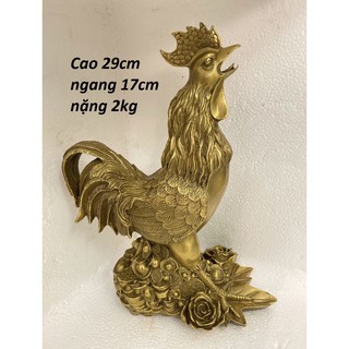 Tượng gà đứng mâm vàng bằng đồng MS105