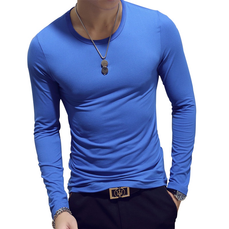 Áo thun nam dài tay cổ tròn màu trơn size M-3XL