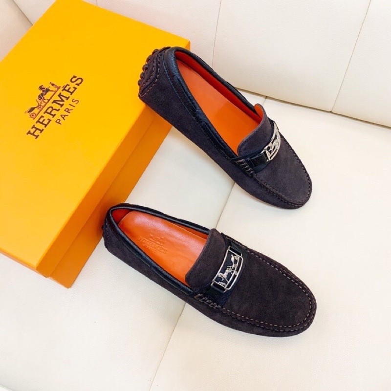 Giày tây nam cổ điển cao cấp da lộn bò da mềm mang vào chân thoải mái đế ngoài nguyên bản Hermes