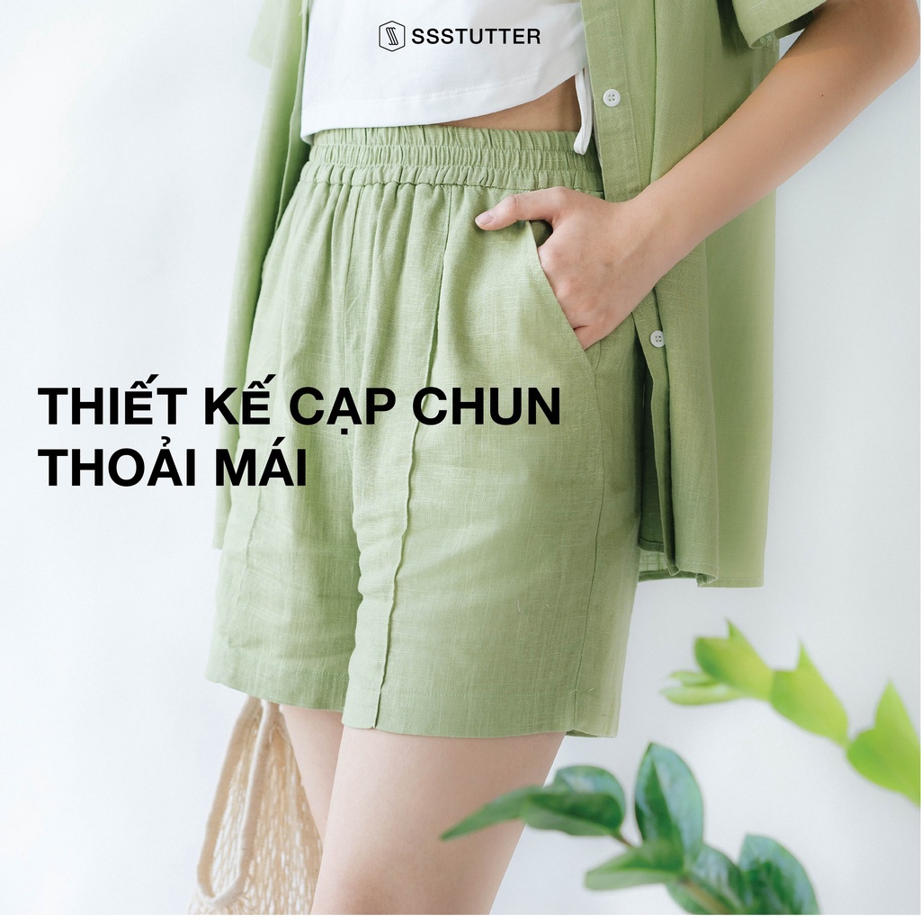 Quần short nữ SSSTUTTER cạp chun chất linen thoải mái summerset shorts