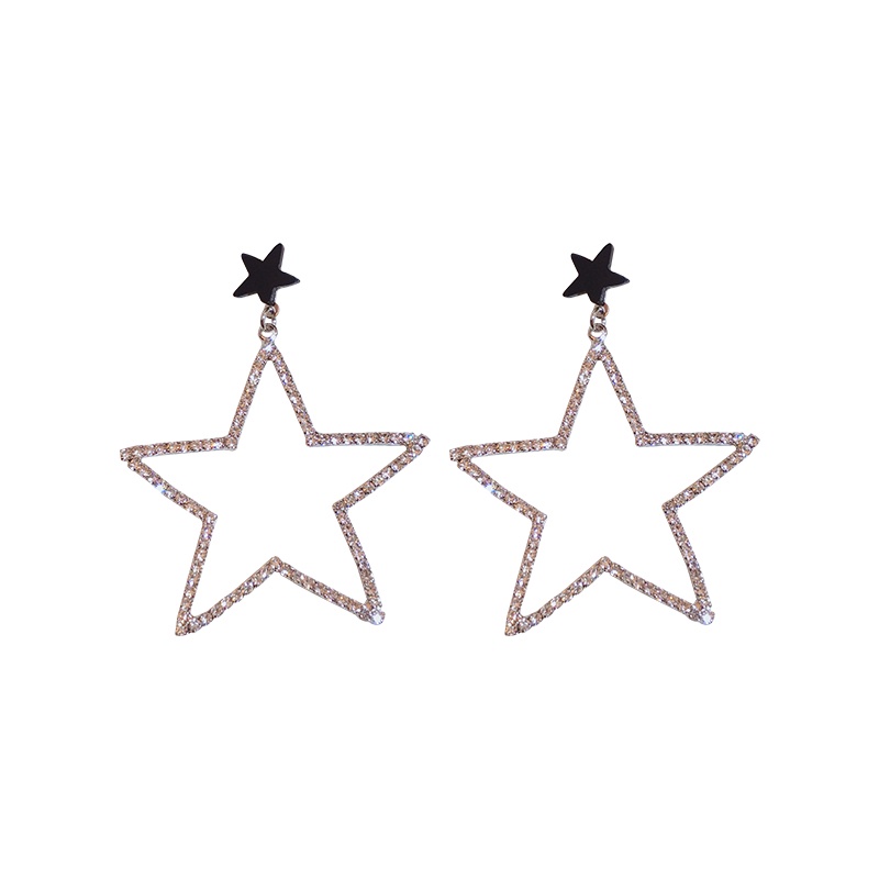 Bông tai JIUDUOLAN hình ngôi sao năm cánh rỗng lớn đính đá tinh tế phong cách Âu Mỹ