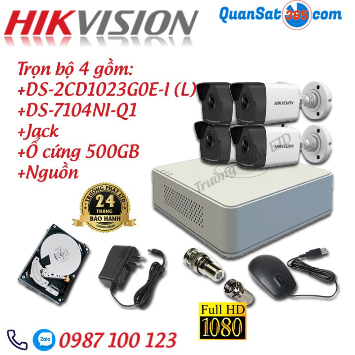 Trọn Bộ (2-8) Camera IP HIKVISION POE 2MP DS-2CD1023G0E-I(L) - Full Phụ Kiện - Hàng Chính Hãng