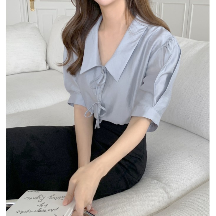 Áo sơ mi tay phồng cột dây phong cách Hàn Quốc dễ thương cho nữ 44028