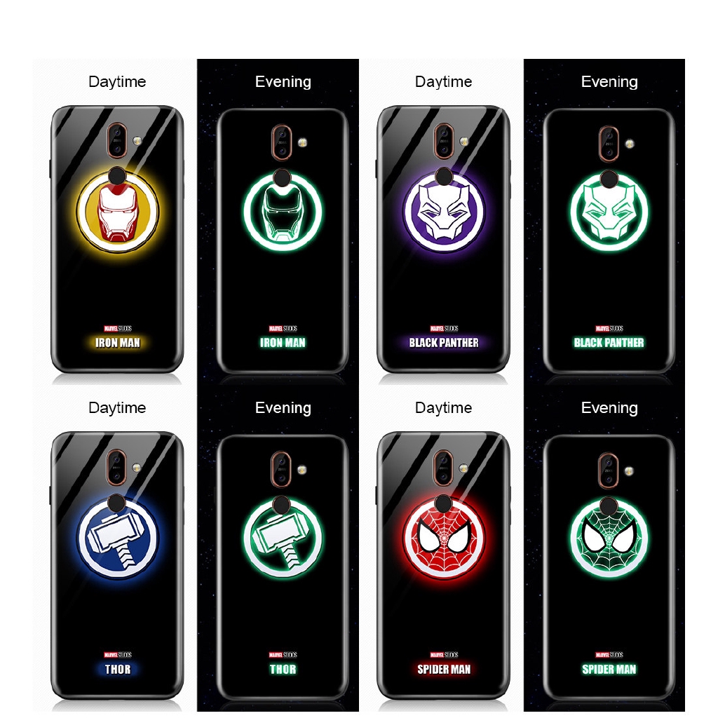 Ốp điện thoại kính dạ quang in hình Marvel Avengers cho Nokia X6 X7 6.1 Plus 7.1 Plus 7 Plus 8.1