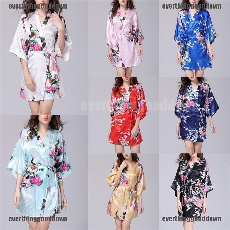 Áo Choàng Ngủ Kimono Chất Phi Bóng Phối Hoa | WebRaoVat - webraovat.net.vn