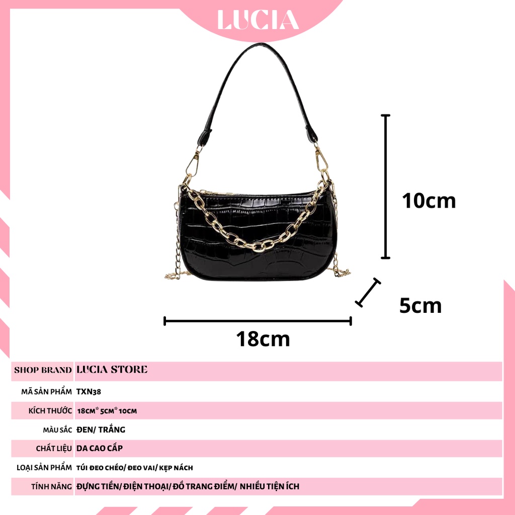 Túi kẹp nách dây xích túi xách nữ đeo vai đeo chéo cầm tay da vân cá sấu size 18cm LUCIA STORE TXN38