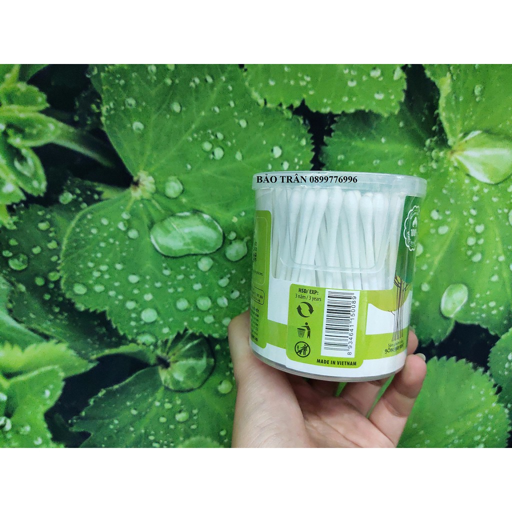 Tăm Bông Meriday đầu tăm lớn HỘP TRÒN XOAY 200 que - Tăm Bông KOTTON CARE 200 que Chính hãng Bông Bạch Tuyết